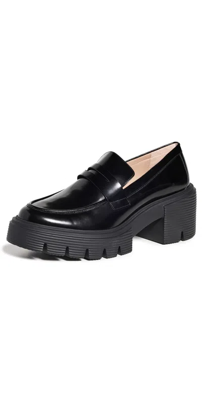 Stuart Weitzman Chunky Heel Patent Leather Loafers Platform In Black