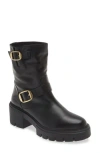 Stuart Weitzman Soho Moto Bootie In Black Smooth Calf