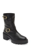 Stuart Weitzman Soho Moto Bootie In Black Smooth Calf