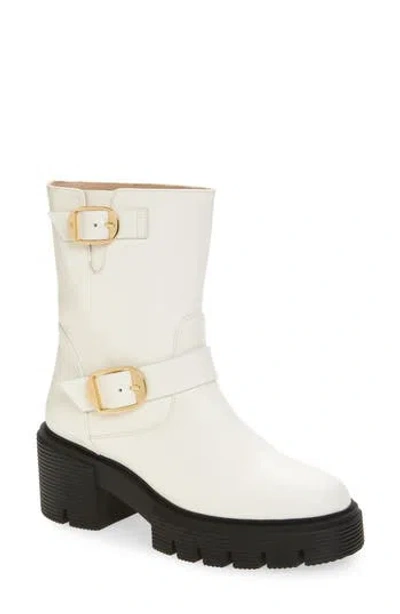 Stuart Weitzman Soho Moto Bootie In White