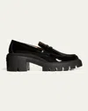 Stuart Weitzman Soho Glossed-leather Platform Loafers In Black
