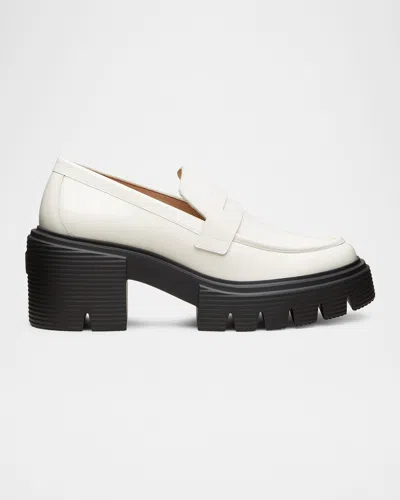 Stuart Weitzman Beige Leather Moccasin Rubber Sole In White