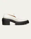 Stuart Weitzman Soho Patent Lug-sole Penny Loafers In Cream