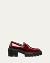Stuart Weitzman Soho Patent Lug-sole Penny Loafers In Rosewood