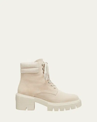 Stuart Weitzman Soho Suede Lace-up Booties In Oat Tonal/cipria
