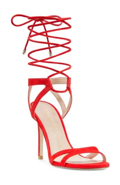 Stuart Weitzman Soiree 100 Lace-up Sandal In Red