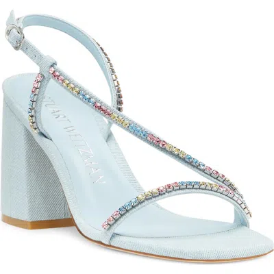 Stuart Weitzman Soiree Crystal 85 Block Sandal In Light Blue/multi