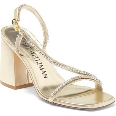 Stuart Weitzman Soiree Crystal 85 Block Sandal In Platino/clear