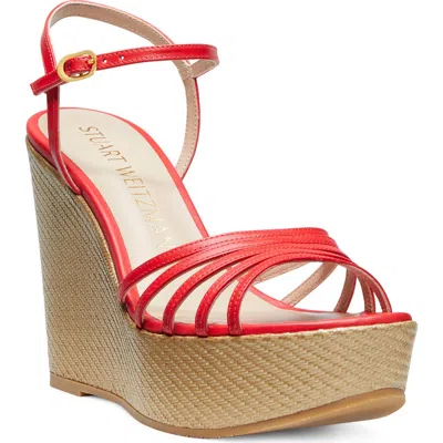 Stuart Weitzman Soirée Wedge Platform Sandal In Coral/tan