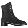 Stuart Weitzman Sondra Pearl-embellished Combat Boots In Black Glitter In Black