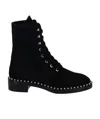 Stuart Weitzman Sondra Pearled Combat Lace Boots In Black