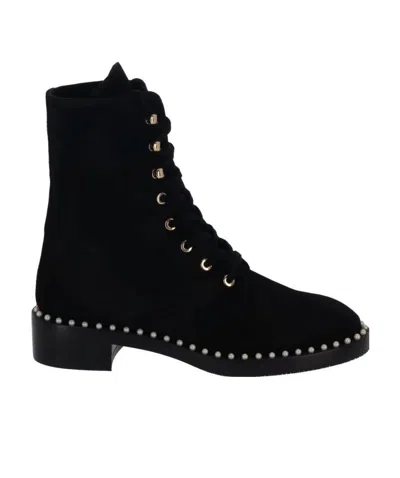 Stuart Weitzman Sondra Pearled Combat Lace Boots In Black