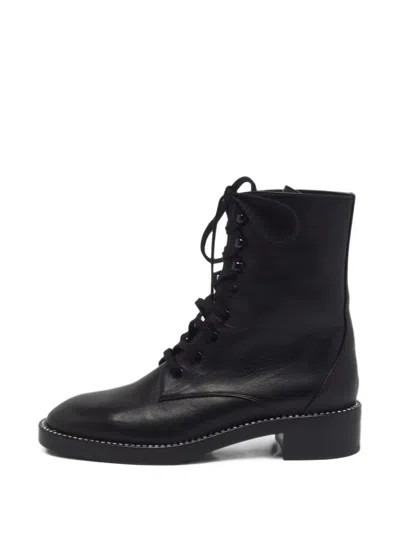 Pre-owned Stuart Weitzman Sondra Shine Combat Boots In Black