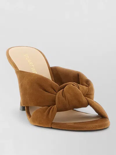 Stuart Weitzman Soplaya Suede Knotted Open Toe Slides In Brown