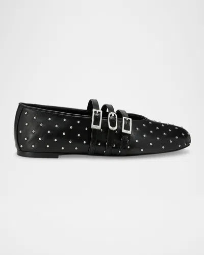 Stuart Weitzman Sostud Leather Mary Jane Belted Ballerina Flats In Black
