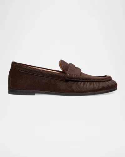 Stuart Weitzman Spencer Calf Hair Penny Loafers In Walnut