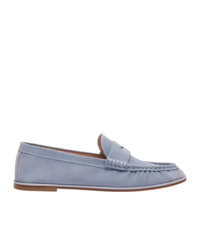 Stuart Weitzman Spencer Ruched Suede Loafers In Blue
