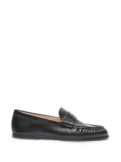 Stuart Weitzman Spencer Ruched-detail Leather Loafers In Black