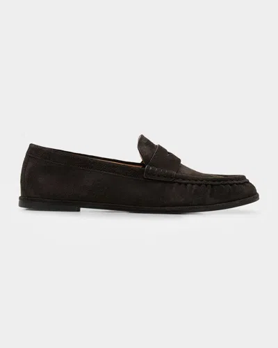 Stuart Weitzman Spencer Suede Penny Loafers In Black