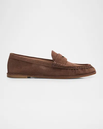 Stuart Weitzman Spencer Suede Penny Loafers In Brown