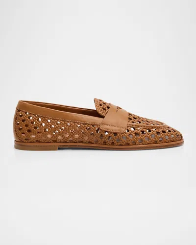 Stuart Weitzman Spencer Woven Leather Penny Loafers In Brown