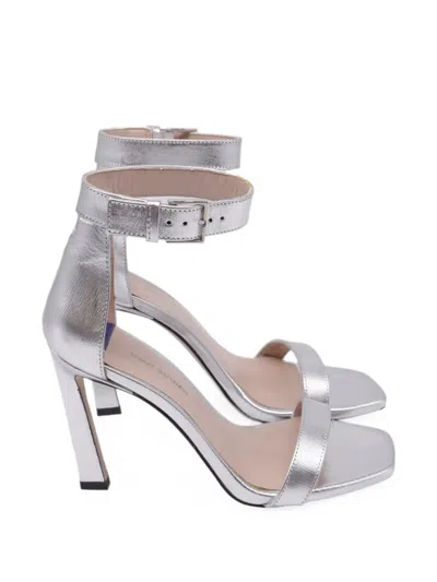 Pre-owned Stuart Weitzman Square Nudist Sandals In Silver