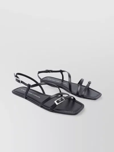 Stuart Weitzman Square Toe Leather Sandals With Buckle Detail