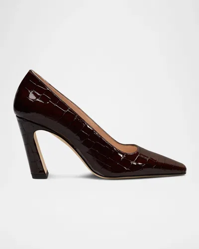 Stuart Weitzman Stassi 85mm Croc-embossed Patent Leather Pumps In Midnight E