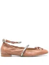 Stuart Weitzman Stefanie Embellished Leather Ballet Flats In Neutrals
