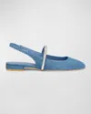 Stuart Weitzman Women's Stefanie Crystal-embellished Denim Slingback Flats In Washed/clear