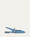 Stuart Weitzman Women's Stefanie Crystal-embellished Denim Slingback Flats In Washed/clear
