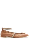 Stuart Weitzman Stefanie Embellished Leather Ballet Flats In Tan
