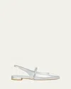 Stuart Weitzman Stefanie Metallic Slingback Ballerina Flats In Silver/clear