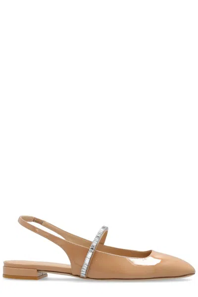 Stuart Weitzman Stefanie Patent-leather Ballerina Shoes In Beige