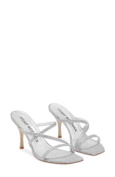 Stuart Weitzman Strapeze 85 Slide Sandal In Silver