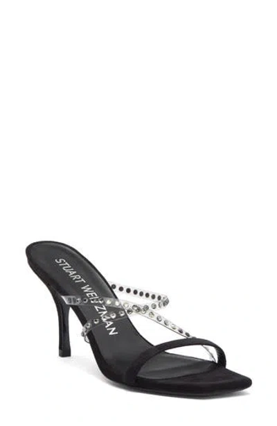 Stuart Weitzman Strapeze Crystal 85 Sandal In Flannel/black/black