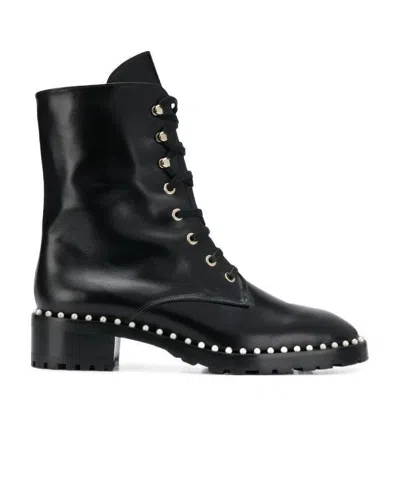 Stuart Weitzman Reverie Leather Lace-up Booties In Black