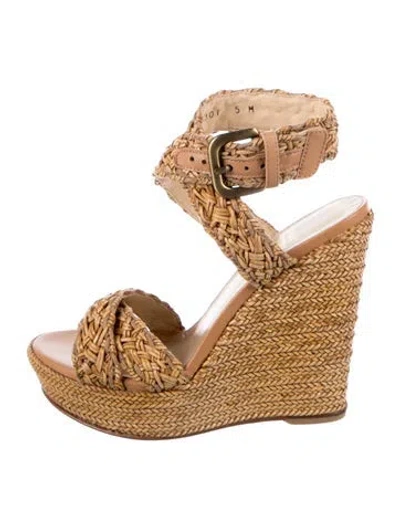 Pre-owned Stuart Weitzman Straw Animal Print Slingback Pumps In Neutral