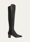 Stuart Weitzman 5050 Flareblock Leather Stretch Block-heel Knee Boots In Black