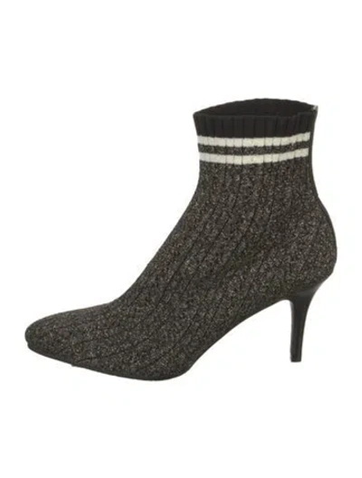 Pre-owned Stuart Weitzman Striped Leather Trim Embellishment Sock Boots In Silver