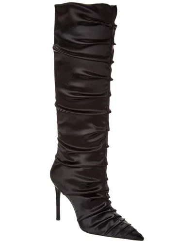 Stuart Weitzman Stuart Ruche 100 Satin Tall Boots In Black