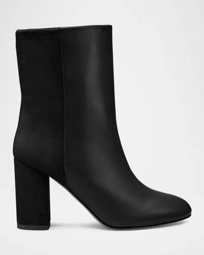 Stuart Weitzman Strut Mixed Leather Ankle Booties In Black
