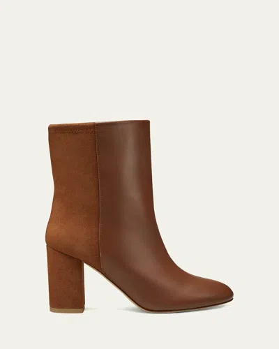 Stuart Weitzman Strut Mixed Leather Ankle Booties In Bridle Brown