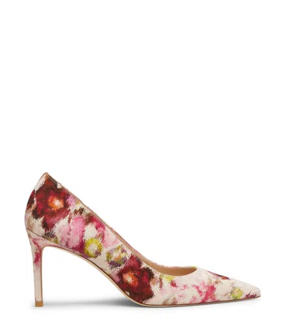 STUART WEITZMAN STUART WEITZMAN, STUART 85 PUMP, LAST CHANCE, PINK MULTI, FLORAL PRINTED JACQUARD