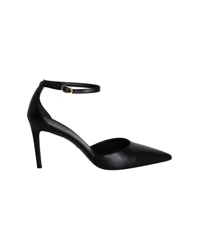 Stuart Weitzman Stuart 85 Strap Pumps In Black Calfskin Leather
