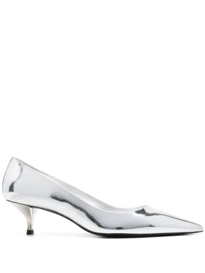 Stuart Weitzman Eva Metallic Kitten-heel Pumps In Grey