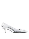 Stuart Weitzman Eva Kitten Heel Pointed Toe Pump In Silver