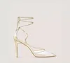 Stuart Weitzman Stuart Lace Up 100 Pump In Platino/clear