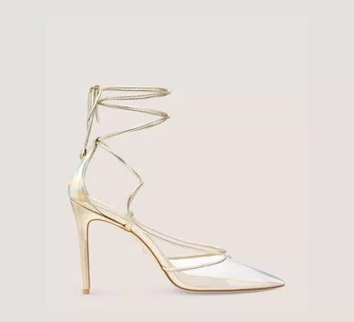 Stuart Weitzman Stuart Lace Up 100 Pump In Platino/clear