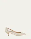 Stuart Weitzman Stuart Metallic Leather Kitten-heel Pumps In Light Gold